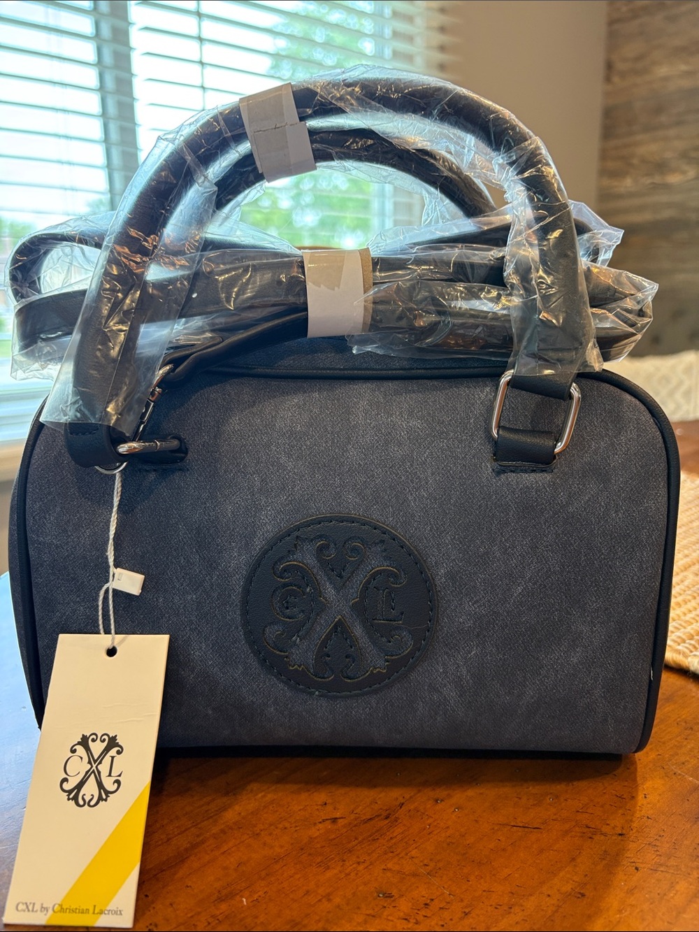Christian Lacroix Denim-Blue Satchel with Embossed Logo